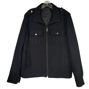 Michael Kors men's black full zip jacket size Large wool blend #121545